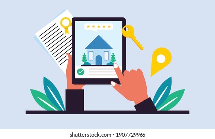 Flat design real estate searching with tablet illustration