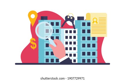 Immobilien-Suche im Flachdesign, Illustration