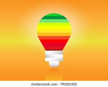 Flat Design With Realistic  Light Bulb Icon Symbol. Ecology Bulb Light. Colorful Light Bulbs. Background For Placards , Banners, Presentations, Reports, Card And Wallpaper. Vector Illustration.