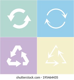 Flat design recycle symbols collection on a pastel background in vector