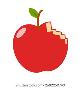Flat design red bitten apple icon. Vector.
