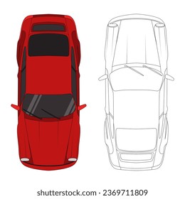 Flat design red car outline top view
