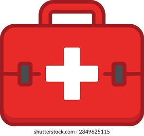 Flat design red first aid kit with white cross symbol
