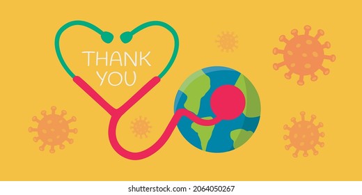 flat design red heart shape Stethoscope medical vector icon. health care love support logo. thank you doctor nurse. outbreak coronavirus symbol. save life pandemic. emblem support concept cover page