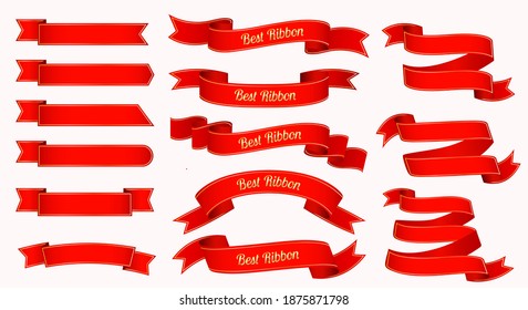 Cinta roja de diseño plano y colección de insignias.