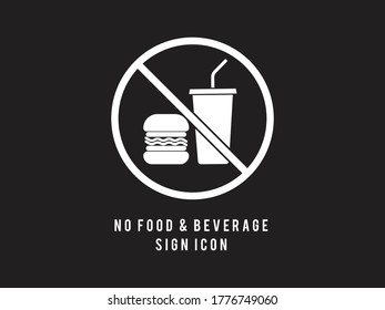 Flat design red round Black sign no food or drink arrowed, vector illustration drawn the rule no food and drink allowed, restriction prohibition sign and symbol isolated in black background