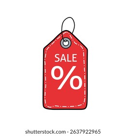 Flat design of a red sale tag with percentage symbol. Ideal for promotions, ecommerce sites, seasonal sales, and marketing visuals