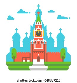 Flat design Red square clock tower illustration vector