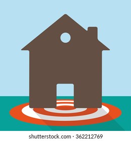 Flat design with a red target and a house. Eps 10 vector file.