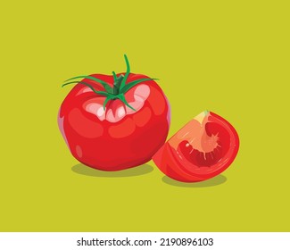 Flat Design Red tomato with Green background