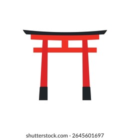 Projeto plano de um portão vermelho Torii, simbolizando a cultura tradicional japonesa e santuários xintoístas. Ideal para conteúdo educacional, gráficos culturais e projetos de design com tema asiático.