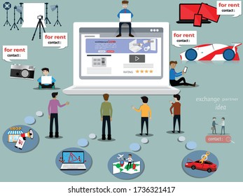 Flat design of rental business on demand,People starting business by renting to another person via website - vector illustration