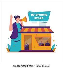 Flat design of reopening store ceremony