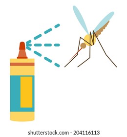 Flat Design Of Repellent Icon: Mosquito And Repellent