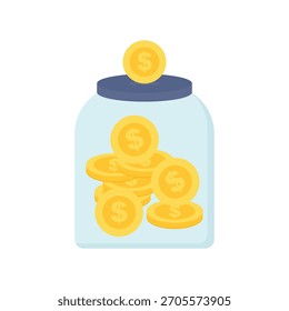 Diseño plano que representa el ahorro personal, el ahorro. Ilustración vectorial de tarro de moneda. Estilo geométrico simple conveniente para los App del presupuesto.