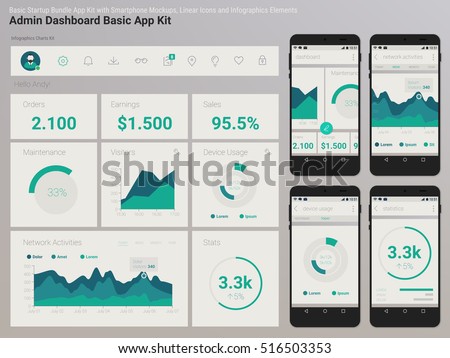 Flat design responsive Admin Dashboard UI mobile app