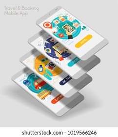 Flat design responsive UI mobile app with 3d mockups