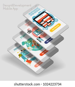 Flat design responsive UI mobile app with 3d mockups