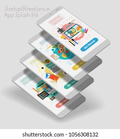 Flat design responsive UI mobile app with 3d mockups