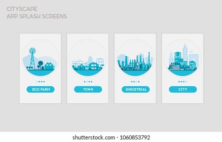 Flat design responsive UI mobile app splash screens mockups