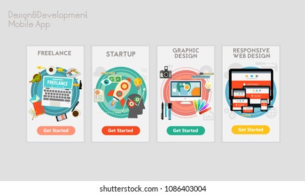 Flat design responsive UI mobile app mockups