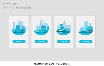 Flat design responsive UI mobile app splash screens mockups