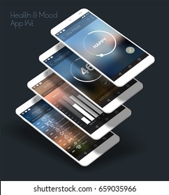 Mobile UI-App mit flachem Design und 3D-Mockups