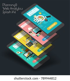 Flat design responsive UI mobile app with 3d mockups