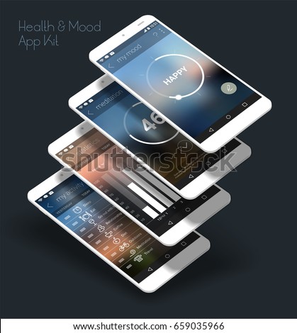 Flat design responsive UI mobile app with 3d mockups