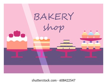 Flat design restaurant bakery shop facade icon store modern awning architecture window exterior and market front urban business house vector illustration.