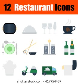 Flat design restaurant icon set in ui colors. Vector. 