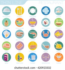 Flat design restaurant vector interface icon set.