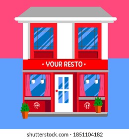 flat design Resto building model concept