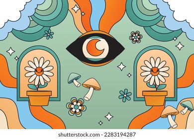 Flat design retro 60s 70s abstract eye background illustration