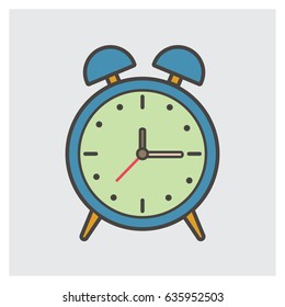 Flat design retro alarm clock ringing, wake up time concept icon. Vector illustration.