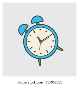 Flat design retro alarm clock ringing, wake up time concept icon. Vector illustration.