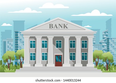 Flat Design Retro Bank Building Columns Stock Vector (Royalty Free ...