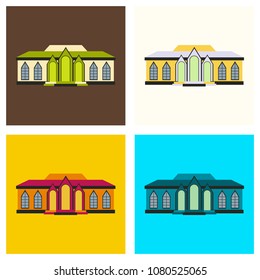 Flat design of retro city house. Old building. colorful cottage building, cafe house.