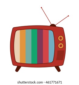 flat design retro classic tv with antenna and colored stripes on screen icon vector illustration
