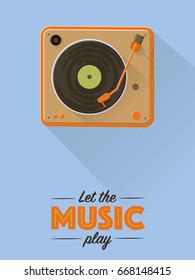 Flat design retro music poster with vintage turntable