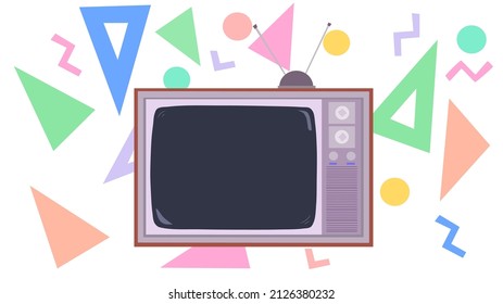 Flat Design Of Retro TV By 90s Colorful Background.
Vector Flat Illustration, EPS 10.