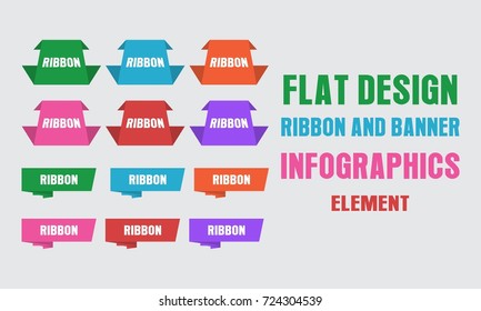 Flat Design Ribbon and Banner Step Business Concept Infographic Element Template for Landing Page, Web Banner, Brochure, Report, Web Design, Workflow Layout, Diagram