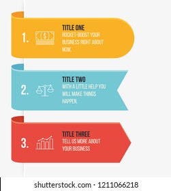 Flat design ribbon info template. Numbered option template in bright colors. 