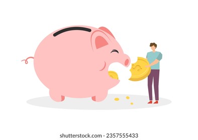 Flat design of rich man save money vector, a man’s saving salary in piggy bank, flat design of financial management, Save money in piggy bank, money management vector, a man is investing for future.