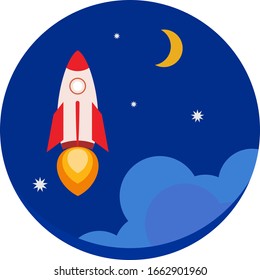 Flat design rocket, concept for Project start up.