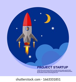 Flat design rocket, concept for Project start up.