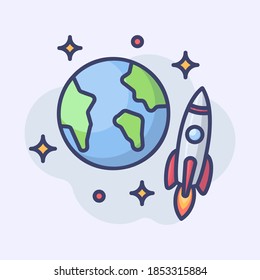 Flat Design Rocket and earth Vector Premium EPS10