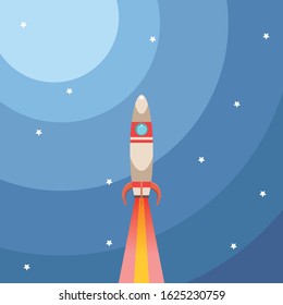 Flat design Rocket flying, with stars, vector illustration, isolated on background