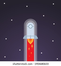 Flat design Rocket flying, with stars, vector illustration, isolated on background