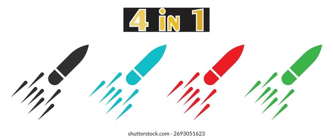 Conjunto de ícone de lançamento de míssil ou foguete de design plano